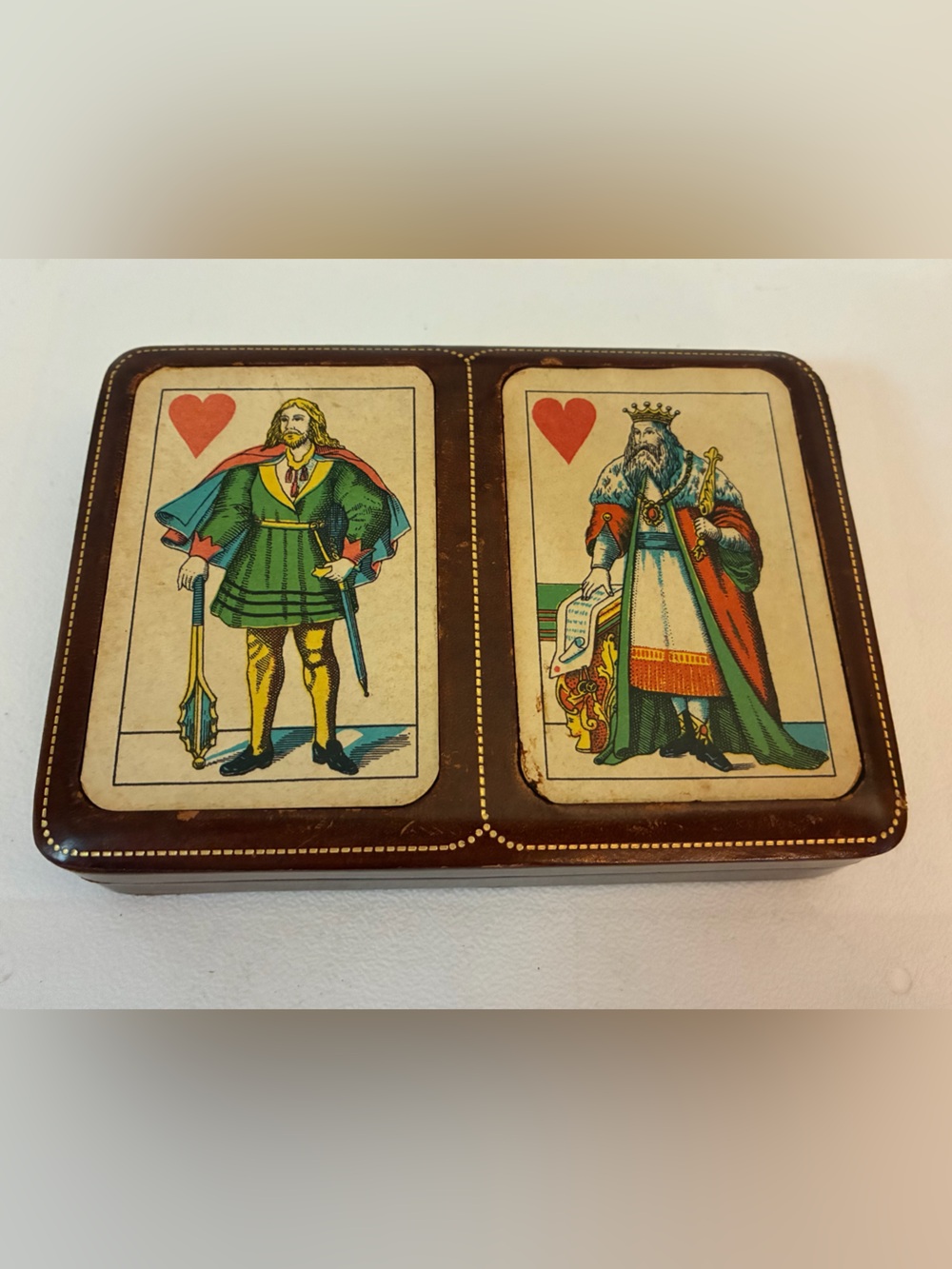 Vintage Leather Double Playing Card Box Dutch Souvenir Amsterdam Rotterdam
